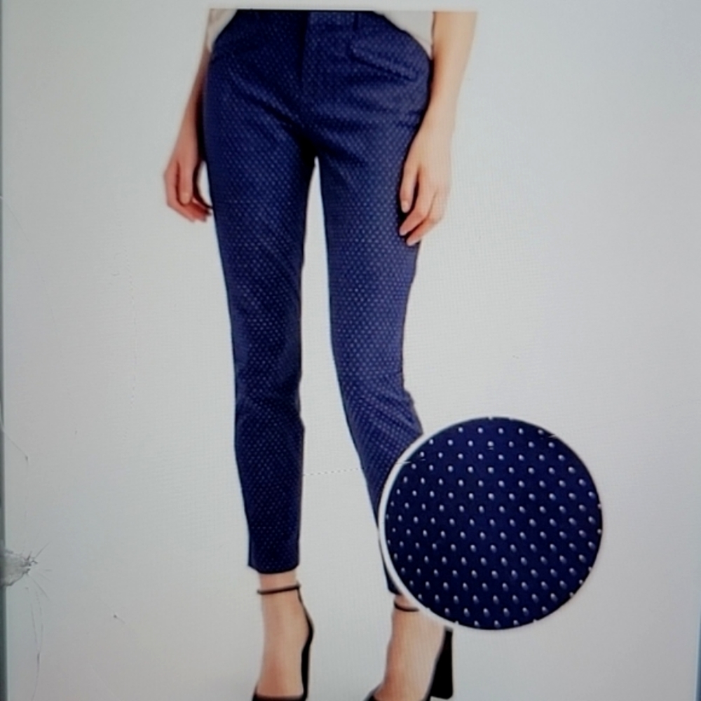 GAP Navy Polkadot Curvy Rise 10" Skinny Ankle Stretch Pants